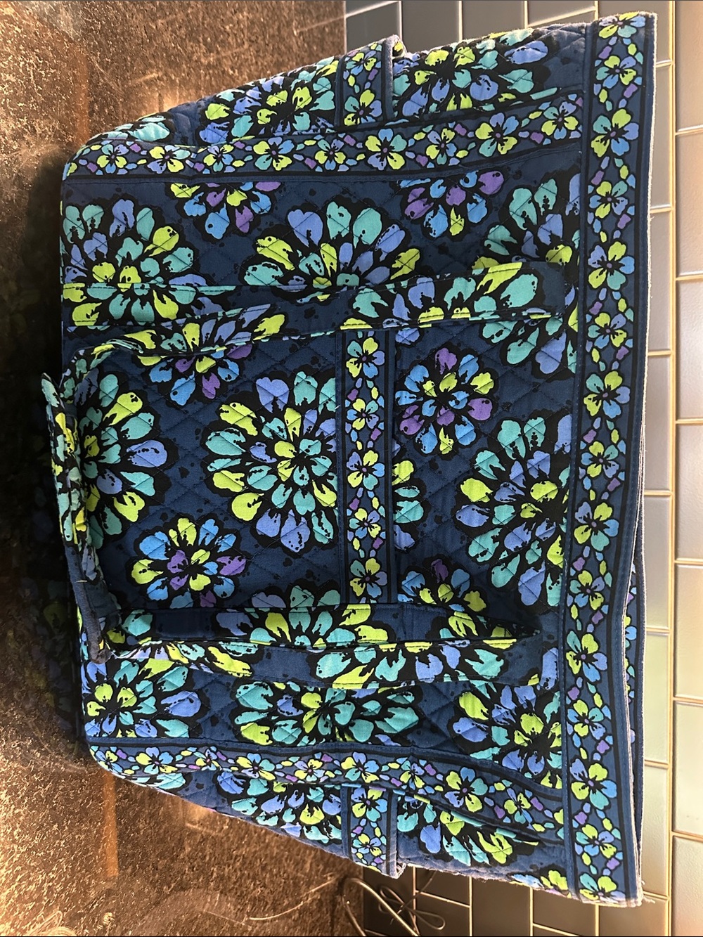 Vera Bradley Navy Floral Quilted Travel Tote with Teal & Lime Accents